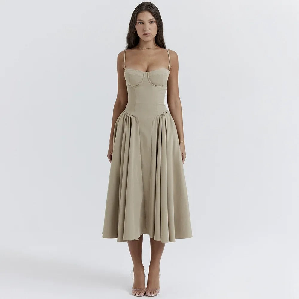 Alika™ Elegant V-Neck Midi Dress