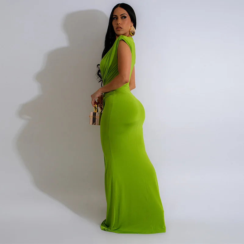 Alika™ Deep V-Neck Maxi Dress
