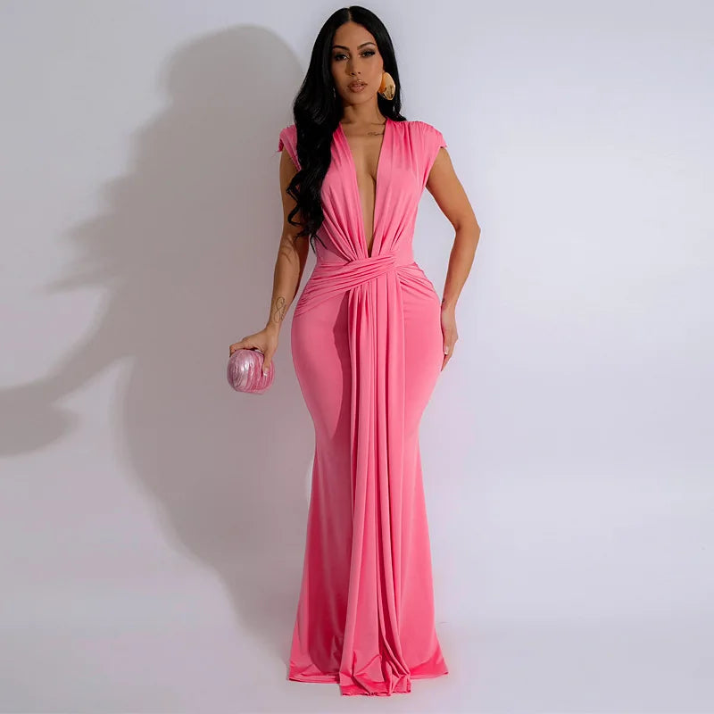 Alika™ Deep V-Neck Maxi Dress