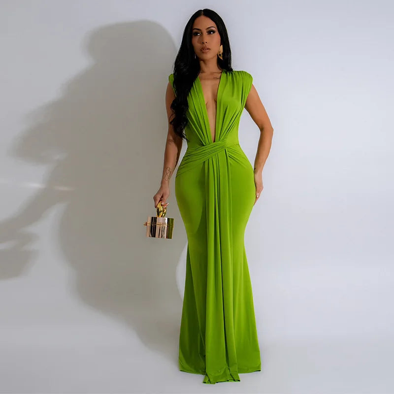 Alika™ Deep V-Neck Maxi Dress