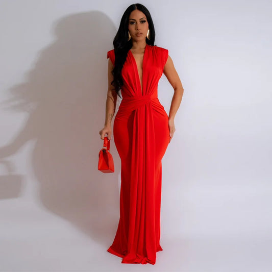 Alika™ Deep V-Neck Maxi Dress
